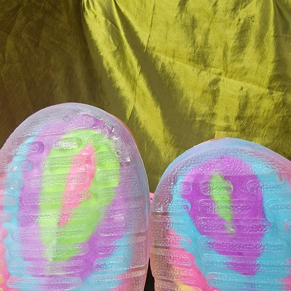 Pastel Rainbow Striped Rubber Combat Boots for Rain Girls Size 4